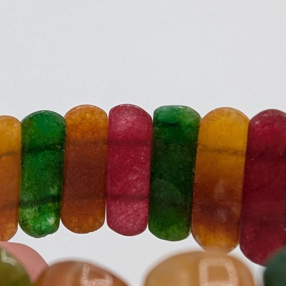 Multicolor Oval Natural Gemstone Stretch Bracelet Red Green Yellow Orange - Picture 13 of 16